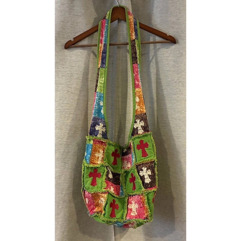 Vintage Handmade Patchwork Crossbody Bag Cross Appliqués‎ Boho Festival